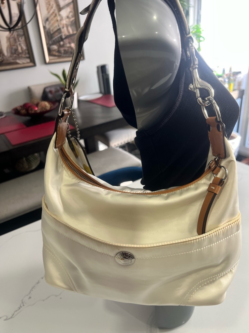 Coach Cream and Brown Hobo Shoulder Bag